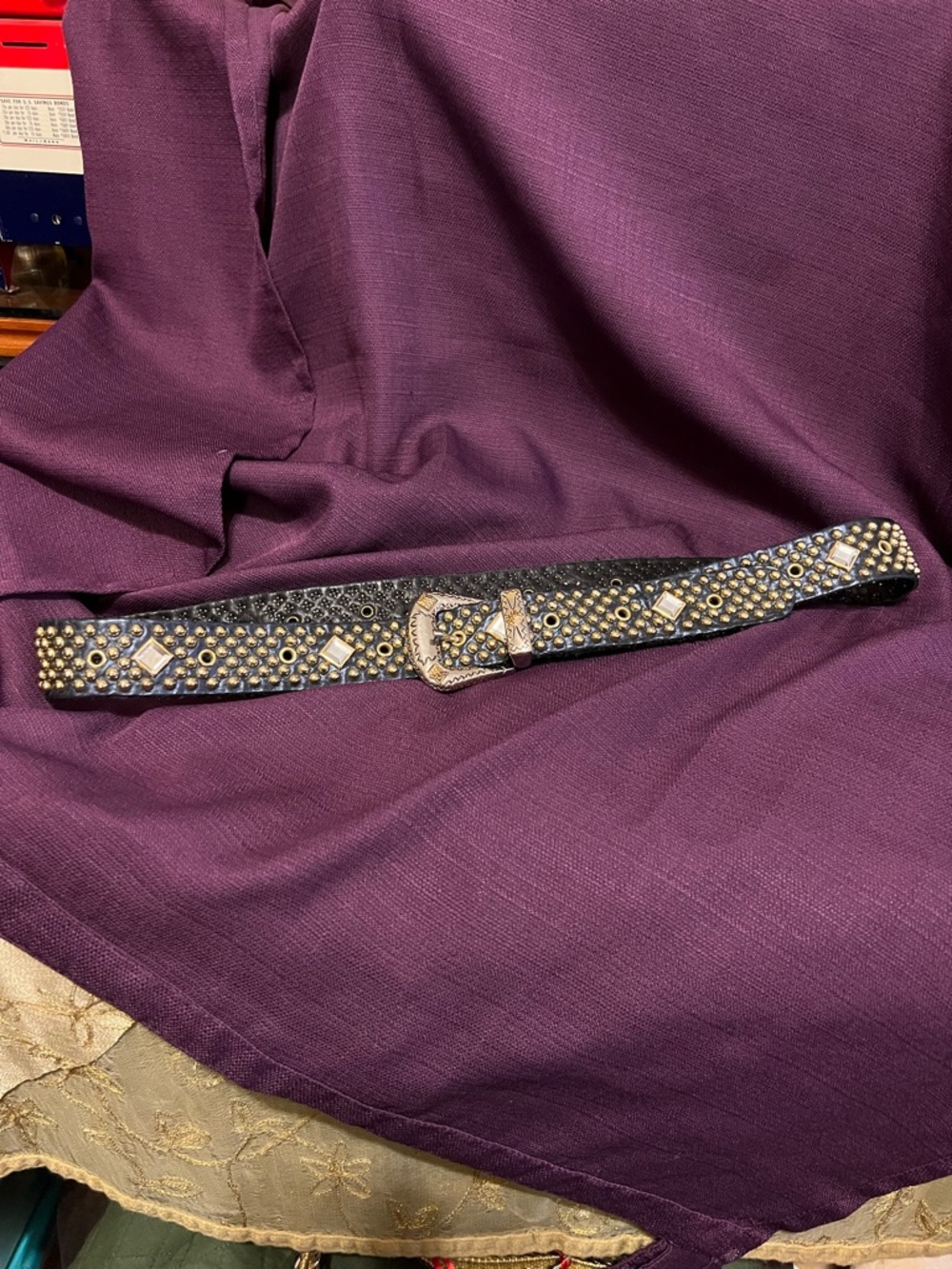 Studded Black Leather Waist Belt with Embellished Buckle